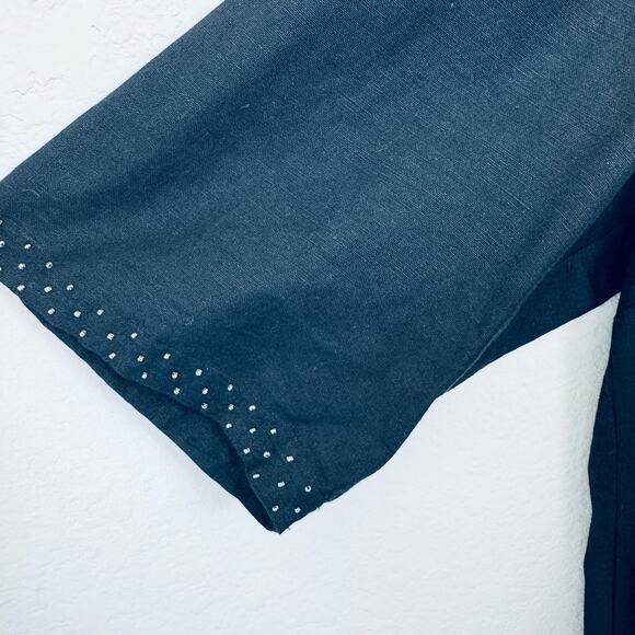 Maggie Barnes Womens V Neck Top Shirt Size 3X Embroider Beaded Linen Blend Black - Picture 3 of 6